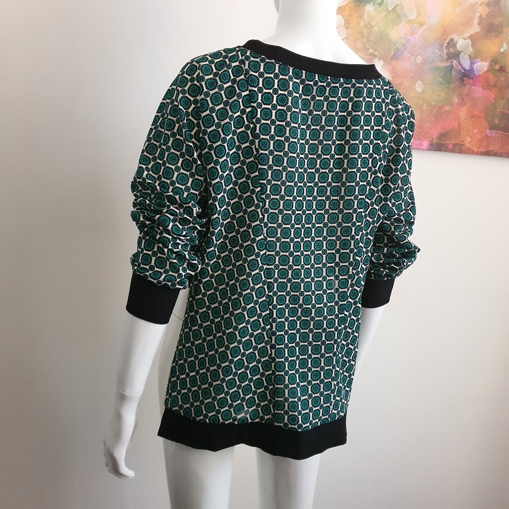 CUE Size 10 Long Sleeve Teal Print Oversized Lightweight High Low Top - Picture 7 of 11